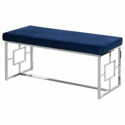 Coupon 🌟 Best Master Furniture Best Master Velvet Upholstered Bench With Stainless Steel Frame In Blue/Silver ⌛