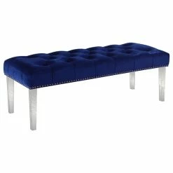 Outlet 😍 Best Master Furniture Best Master Suede Fabric Upholstered Bench In Navy Blue/Acrylic Legs 👏
