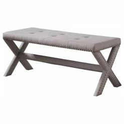 Buy 😀 Best Master Furniture Best Master Fabric Upholstered Rectangle Accent Bench In Neutral Gray/Nail Heads 😀