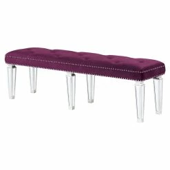 Hot Sale ⌛ ACME Furniture ACME Varian Armless Tufted Velvet Bench In Burgundy And Mirrored ⌛