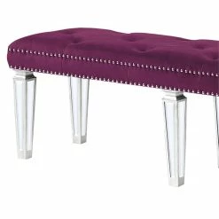 Hot Sale ⌛ ACME Furniture ACME Varian Armless Tufted Velvet Bench In Burgundy And Mirrored ⌛ -Bedroom Benches Store 2124199 3 L