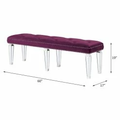 Hot Sale ⌛ ACME Furniture ACME Varian Armless Tufted Velvet Bench In Burgundy And Mirrored ⌛ -Bedroom Benches Store 2124199 4 L