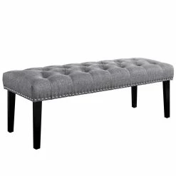 Outlet โค๏ธ Home Fare Grey Diamond Button Tufted Upholstered Bed Bench ๐