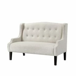 Best deal 🔥 Home Fare Shaped Arm Button Tufted Upholstered Settee In Off White 😉 -Bedroom Benches Store 2130004 1 L