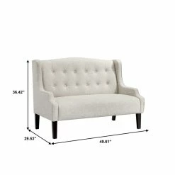 Best deal 🔥 Home Fare Shaped Arm Button Tufted Upholstered Settee In Off White 😉 -Bedroom Benches Store 2130004 6 L