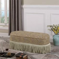 Best reviews of 👍 ORE International 18" Tall Fabric Storage Bench With Fringes In Beige 🎁 -Bedroom Benches Store 2132962 5 L