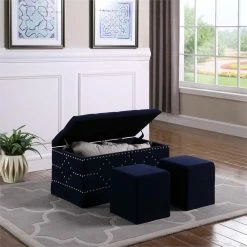 Promo π― ORE International 18" Polyurethane Storage Bench With Two Extra Seating In Blue β 6 Promo π― ORE International 18" Polyurethane Storage Bench With Two Extra Seating In Blue β -Bedroom Benches Store 2132993 3 L