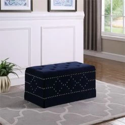 Promo π― ORE International 18" Polyurethane Storage Bench With Two Extra Seating In Blue β 7 Promo π― ORE International 18" Polyurethane Storage Bench With Two Extra Seating In Blue β -Bedroom Benches Store 2132993 5 L