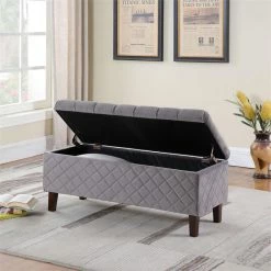 Flash Sale π ORE International 17.5" Tall Polyurethane Quilted Tufted Storage Bench In Gray 𧨠6 Flash Sale π ORE International 17.5" Tall Polyurethane Quilted Tufted Storage Bench In Gray 𧨠-Bedroom Benches Store 2133011 3 L