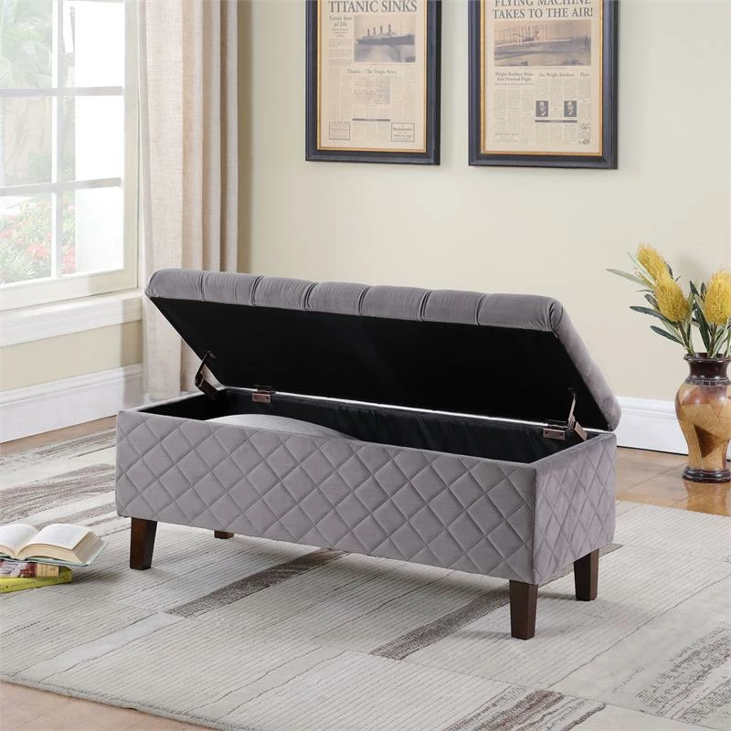 Flash Sale π ORE International 17.5" Tall Polyurethane Quilted Tufted Storage Bench In Gray 𧨠3 Flash Sale π ORE International 17.5" Tall Polyurethane Quilted Tufted Storage Bench In Gray 𧨠- Image 3