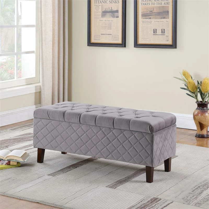 Flash Sale π ORE International 17.5" Tall Polyurethane Quilted Tufted Storage Bench In Gray 𧨠4 Flash Sale π ORE International 17.5" Tall Polyurethane Quilted Tufted Storage Bench In Gray 𧨠- Image 4