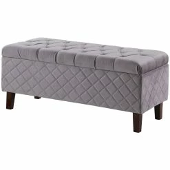 Flash Sale 👏 ORE International 17.5" Tall Polyurethane Quilted Tufted Storage Bench In Gray 🧨