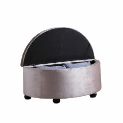 Flash Sale 😉 ORE International 17.5" Tall Polyurethane Half Moon Storage Bench In Beige 🎉 -Bedroom Benches Store 2133021 2 L