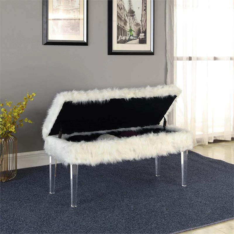 Promo π ORE International 20" Modern Polyurethane Storage Bench In White/Clear π 3 Promo π ORE International 20" Modern Polyurethane Storage Bench In White/Clear π - Image 3