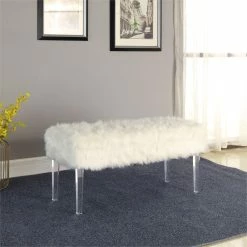Promo π ORE International 20" Modern Polyurethane Storage Bench In White/Clear π 7 Promo π ORE International 20" Modern Polyurethane Storage Bench In White/Clear π -Bedroom Benches Store 2133032 5 L