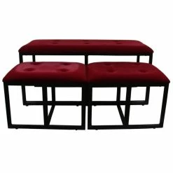 Best Sale 😀 ORE International 20.5" Metal Bench With 2 Additional Seating In Red/Black 😉 -Bedroom Benches Store 2133527 1 L