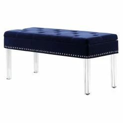 Budget ⌛ ORE International 18" Tall Polyurethane Storage Bench In Navy Blue/Silver 🎁