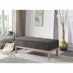 Best Pirce 🌟 ORE International 18" Tall Polyurethane Storage Bench In Brown/Gray 🌟 -Bedroom Benches Store 2133770 1 L