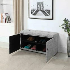 Hot Sale 😍 ORE International 18" Tall Polyurethane Storage Bench In Gray ⭐ -Bedroom Benches Store 2133932 3 L
