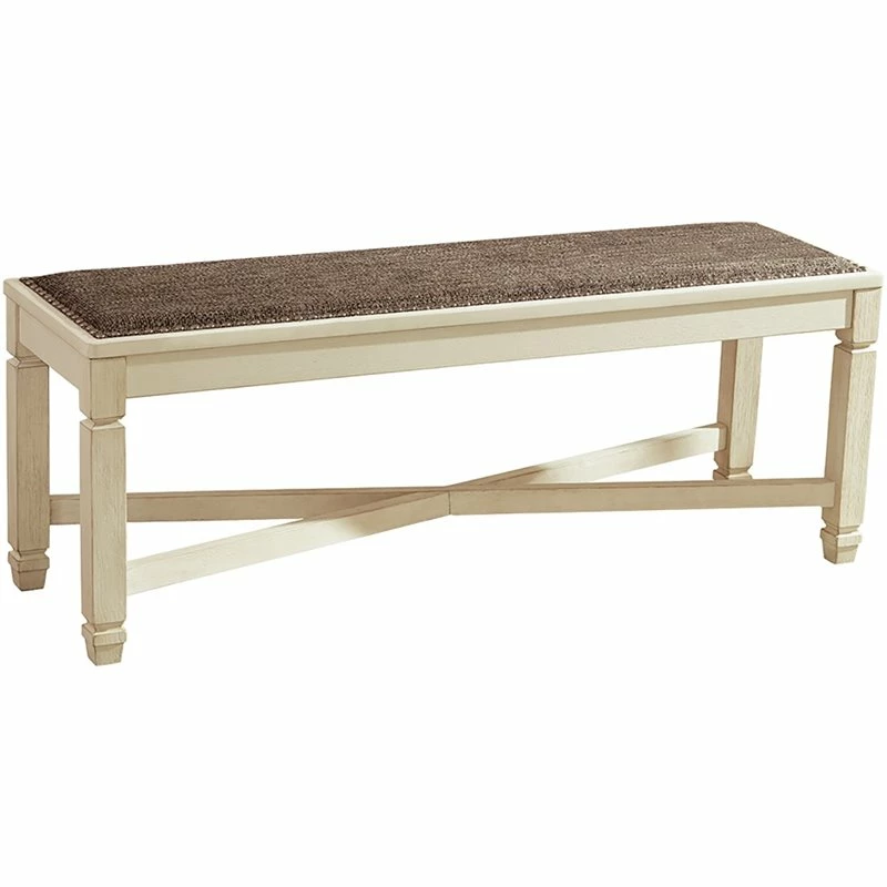 Cheap π― Bowery Hill Large Upholstered Dining Bench In White And Brown βοΈ 1 Cheap π― Bowery Hill Large Upholstered Dining Bench In White And Brown βοΈ