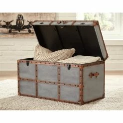Coupon 🔥 Bowery Hill Storage Trunk Coffee Table In Gray 🎉 -Bedroom Benches Store 2135591 2 L
