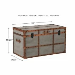 Coupon 🔥 Bowery Hill Storage Trunk Coffee Table In Gray 🎉 -Bedroom Benches Store 2135591 6 L