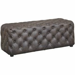 Discount 🎉 Bowery Hill Contemporary Faux Leather Tufted Bench In Brown ⭐