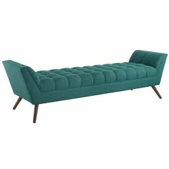 Outlet 👏 Allora Upholstered Fabric Bedroom Bench In Turquoise 👍