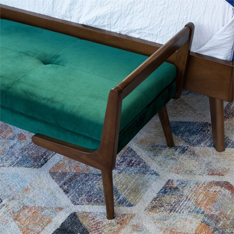 New π₯° Ashcroft Poppy Mid-Century Modern Rectangular Velvet Upholstered Bench In Green π 3 New π₯° Ashcroft Poppy Mid-Century Modern Rectangular Velvet Upholstered Bench In Green π - Image 3
