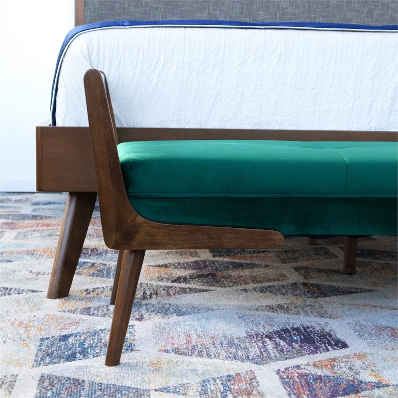 New π₯° Ashcroft Poppy Mid-Century Modern Rectangular Velvet Upholstered Bench In Green π 4 New π₯° Ashcroft Poppy Mid-Century Modern Rectangular Velvet Upholstered Bench In Green π - Image 4