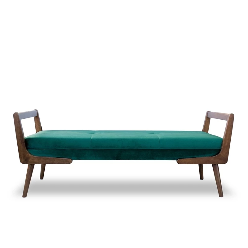 New π₯° Ashcroft Poppy Mid-Century Modern Rectangular Velvet Upholstered Bench In Green π 6 New π₯° Ashcroft Poppy Mid-Century Modern Rectangular Velvet Upholstered Bench In Green π - Image 6