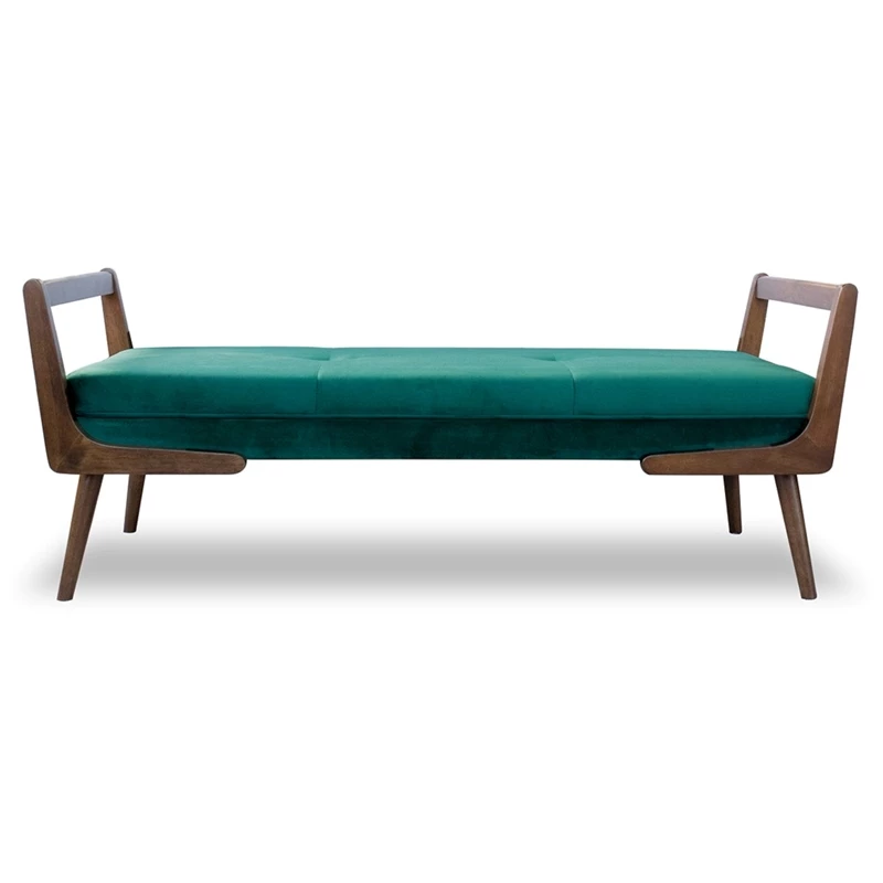 New π₯° Ashcroft Poppy Mid-Century Modern Rectangular Velvet Upholstered Bench In Green π 1 New π₯° Ashcroft Poppy Mid-Century Modern Rectangular Velvet Upholstered Bench In Green π