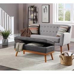 Hot Sale 🌟 OSP Home Furnishings Katheryn Storage Bench In Charcoal Faux Leather 😀 -Bedroom Benches Store 2149576 2 L