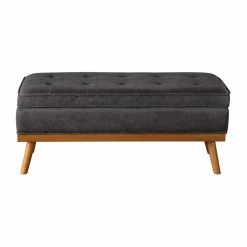 Hot Sale 🌟 OSP Home Furnishings Katheryn Storage Bench In Charcoal Faux Leather 😀 -Bedroom Benches Store 2149576 3 L