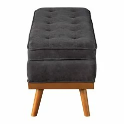 Hot Sale 🌟 OSP Home Furnishings Katheryn Storage Bench In Charcoal Faux Leather 😀 -Bedroom Benches Store 2149576 4 L