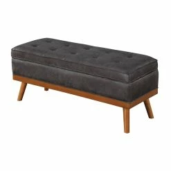 Hot Sale 🌟 OSP Home Furnishings Katheryn Storage Bench In Charcoal Faux Leather 😀 -Bedroom Benches Store 2149576 5 L