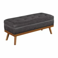 Hot Sale 🌟 OSP Home Furnishings Katheryn Storage Bench In Charcoal Faux Leather 😀