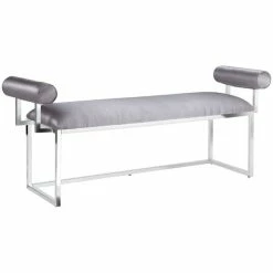 Best Sale 🤩 Uptown Club Moor Transitional Satin Upholstered Bedroom Bench In Silver 🤩