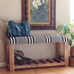 Promo 🤩 TDI Home Wood Entryway 👟 Shoe Storage Bench In Black And White 🌟 -Bedroom Benches Store 2184263 13 L