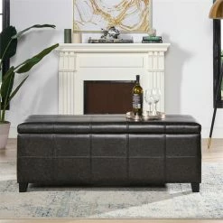 Best Pirce ❤️ Jennifer Taylor Home Ryan Upholstered Storage Accent Bench Vintage Black Brown ✔️ -Bedroom Benches Store 2186781 2 L