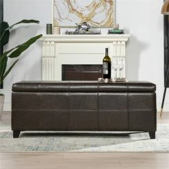 Best deal 👏 Jennifer Taylor Home Ryan Upholstered Storage Accent Bench Vintage Brown 🧨 -Bedroom Benches Store 2186788 2 L