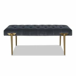 Outlet 🥰 Jennifer Taylor Home Aria Upholstered Gold Accent Bench Steel Gray 🔔 -Bedroom Benches Store 2189834 10 L