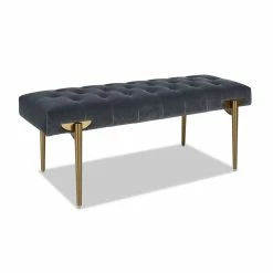 Outlet 🥰 Jennifer Taylor Home Aria Upholstered Gold Accent Bench Steel Gray 🔔 -Bedroom Benches Store 2189834 11 L