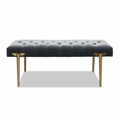Outlet 🥰 Jennifer Taylor Home Aria Upholstered Gold Accent Bench Steel Gray 🔔 -Bedroom Benches Store 2189834 3 L
