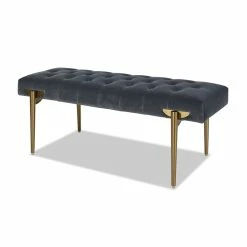 Outlet 🥰 Jennifer Taylor Home Aria Upholstered Gold Accent Bench Steel Gray 🔔