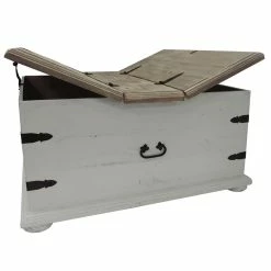Promo 🥰 The Urban Port 37" Trunk Shaped Wood Cocktail Table With Lid Opening In White 🛒 -Bedroom Benches Store 2207078 3 L