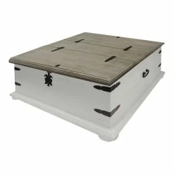 Promo π₯° The Urban Port 37" Trunk Shaped Wood Cocktail Table With Lid Opening In White π