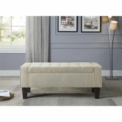 Wholesale 😉 OSP Home Furnishings Baytown Storage Bench In Cream Linen Fabric With Grey Washed Leg Finish 🧨 -Bedroom Benches Store 2210251 2 L