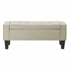 Wholesale 😉 OSP Home Furnishings Baytown Storage Bench In Cream Linen Fabric With Grey Washed Leg Finish 🧨 -Bedroom Benches Store 2210251 3 L