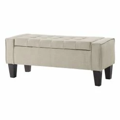 Wholesale 😉 OSP Home Furnishings Baytown Storage Bench In Cream Linen Fabric With Grey Washed Leg Finish 🧨 -Bedroom Benches Store 2210251 5 L